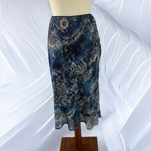 Connected‎ Apparel Blue Tan Midi Pencil Skirt Office Art Deco